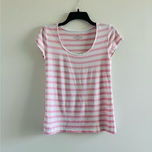Ann Taylor Baby Tee Light Pink White Stripe Scoop Neck Short Sleeve Women XS 90s